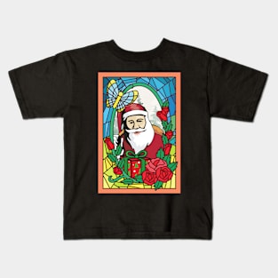 Santa Klaus Stained Glass Portrait Saint Nick Christmas in July Kids T-Shirt